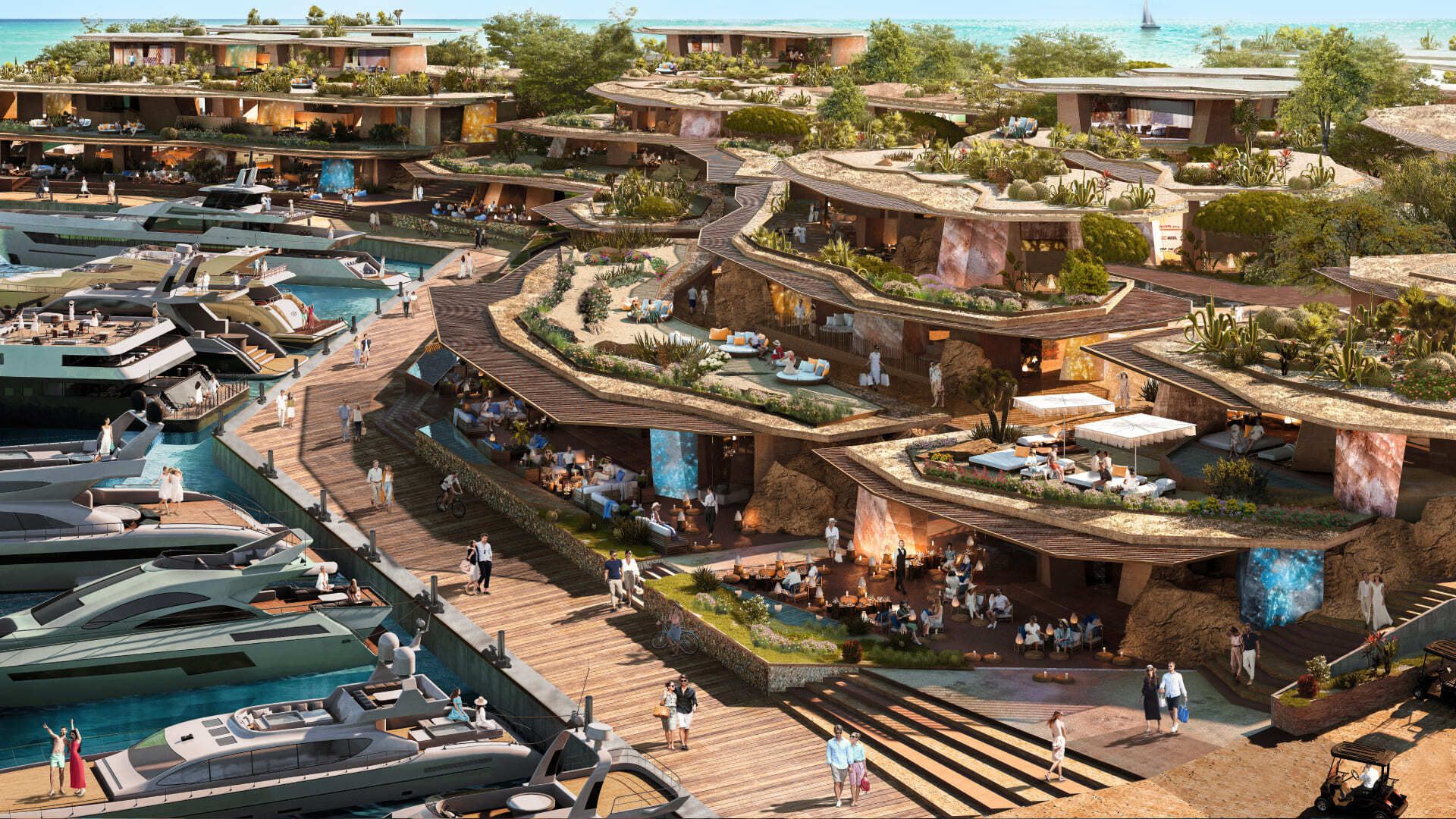 Visualized aerial view of the stunning scenery of Sindalah Island